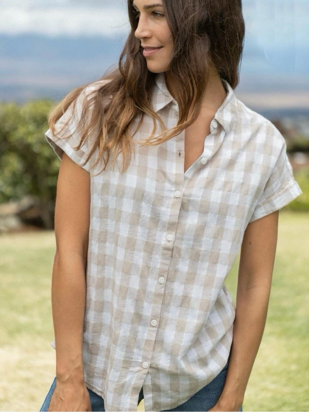 Neuflora Kelso Gingham Button Down Top Large